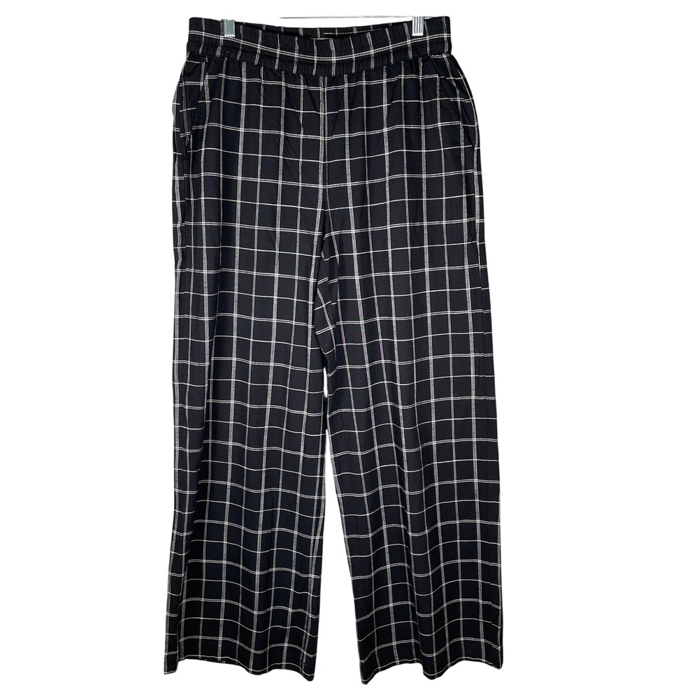 Marine Layer Wide Leg Pants Womens Medium Black Plaid‎ Very Good Tencel Trouser
